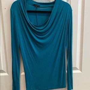 Theory Blue Draped Long Sleeve Blouse